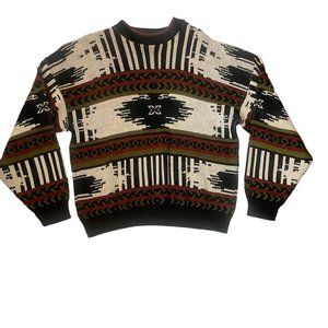 Vintage Martini Aztec Geometric Print Sweater Men XL Cream Made in USA